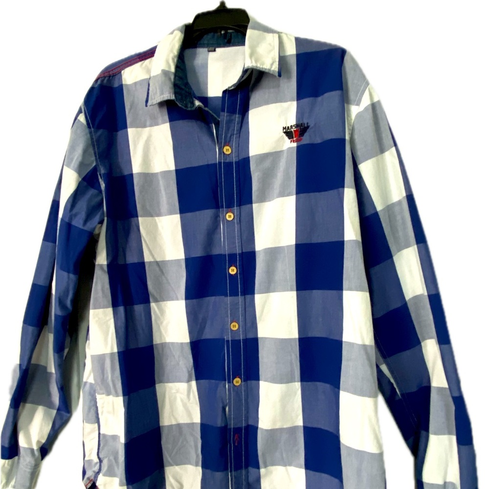 Men’s long sleeve casual shirt by Marshall.  Blue white and X large